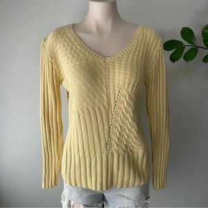 Y2K Vintage Jessica Sport Yellow Knit Vneck Pullover Sweater Size Medium